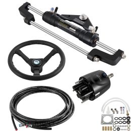 Hydraulic Boat Steering Kit, 300HP Hydraulic Steering Kit Helm Pump, Cylinder, Wheel, 24 Feet Hose Hydraulic Steering Seal Kit