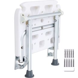 Folding PE Shower Seat, 15.7'' x 14.8'' Unfolded, Wall Mounted Fold Up Shower Bench with 500 lbs Load Capacity