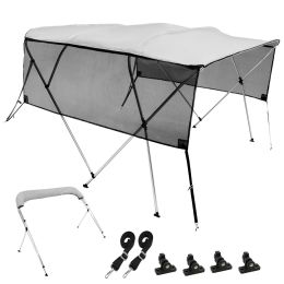 4 Bow Bimini Top Boat Cover, Detachable Mesh Sidewalls, 600D Polyester Canopy with 1" Aluminum Alloy Frame, Includes Storage Boot, 2 Straps (Default: Default)