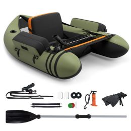 Inflatable Fishing Float Tube with Pump Storage Pockets and Fish Ruler (Color: Gray)